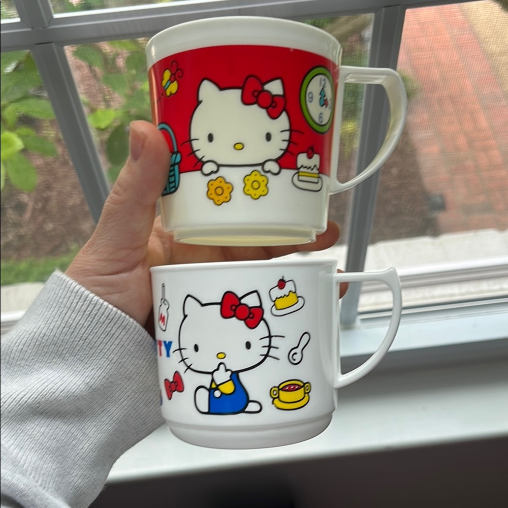 1976 and 2018 Sanrio Hello Kitty Red and White Mugs EUC